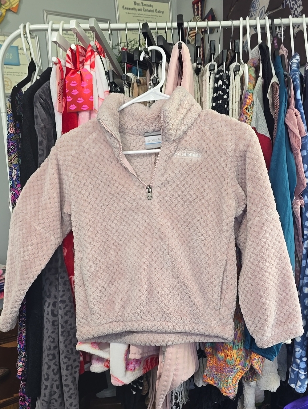 Small (7-8) Columbia Light Pink Plush Half-Zip Kids Fleece Pullover